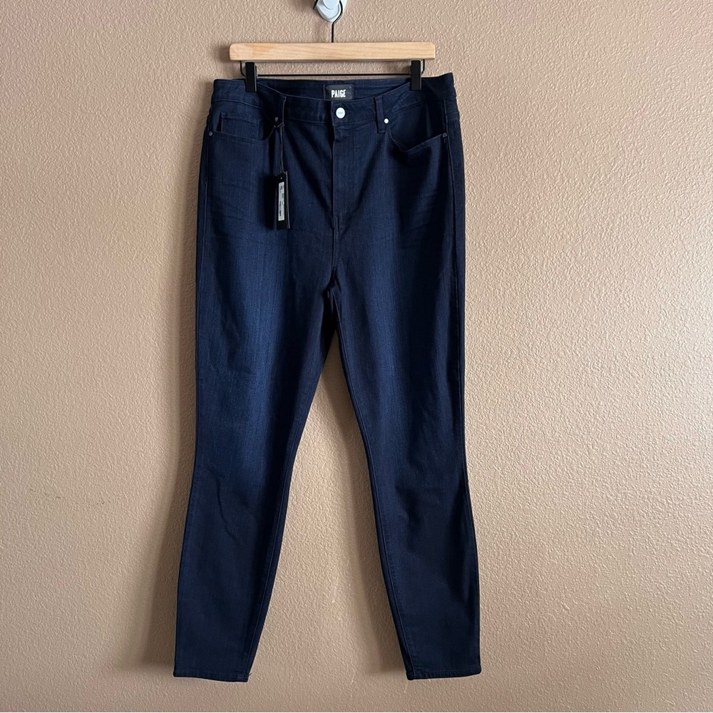 Paige Margot Super High Rise Ultra Skinny Dark Blue Denim Jeans Size 34 NWT